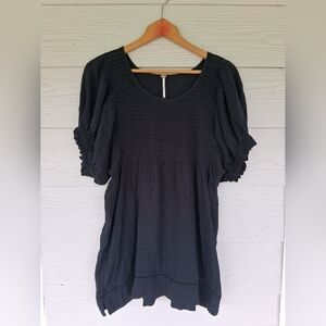 Free People Tunic Smocked Babydoll Mini Dress Balloon Sleeves Linen Blend Sz XS